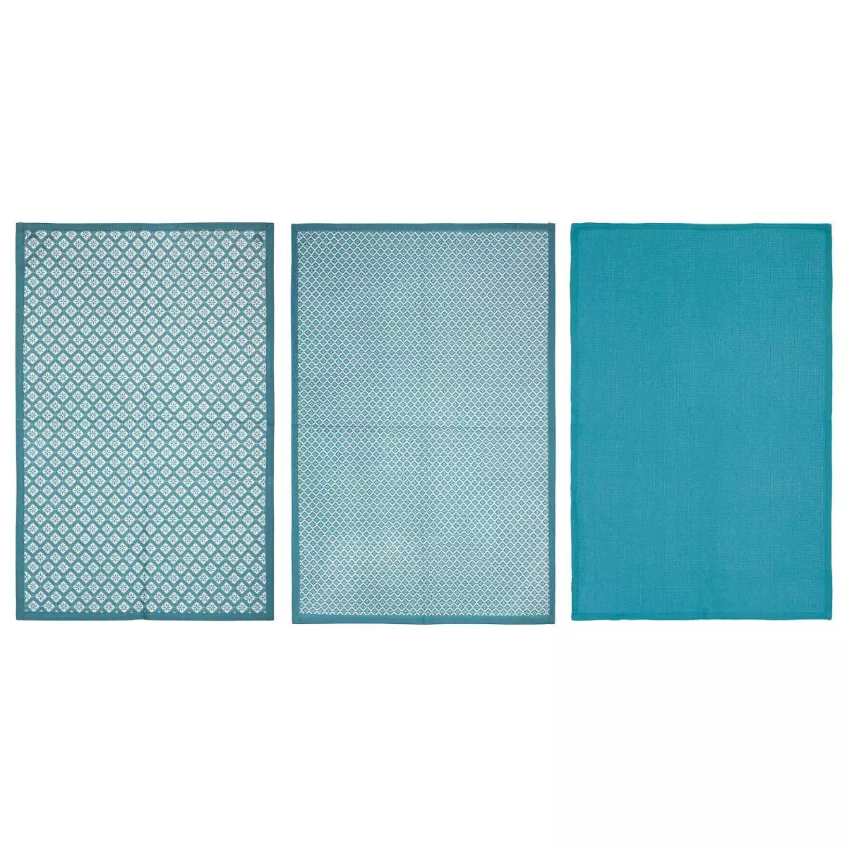 Lot de 3 torchons Geom Bleu canard 1