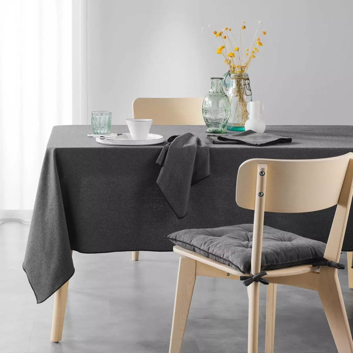 Nappe rectangulaire coton recyclé (L240 cm) Mistraline Gris anthracite 1