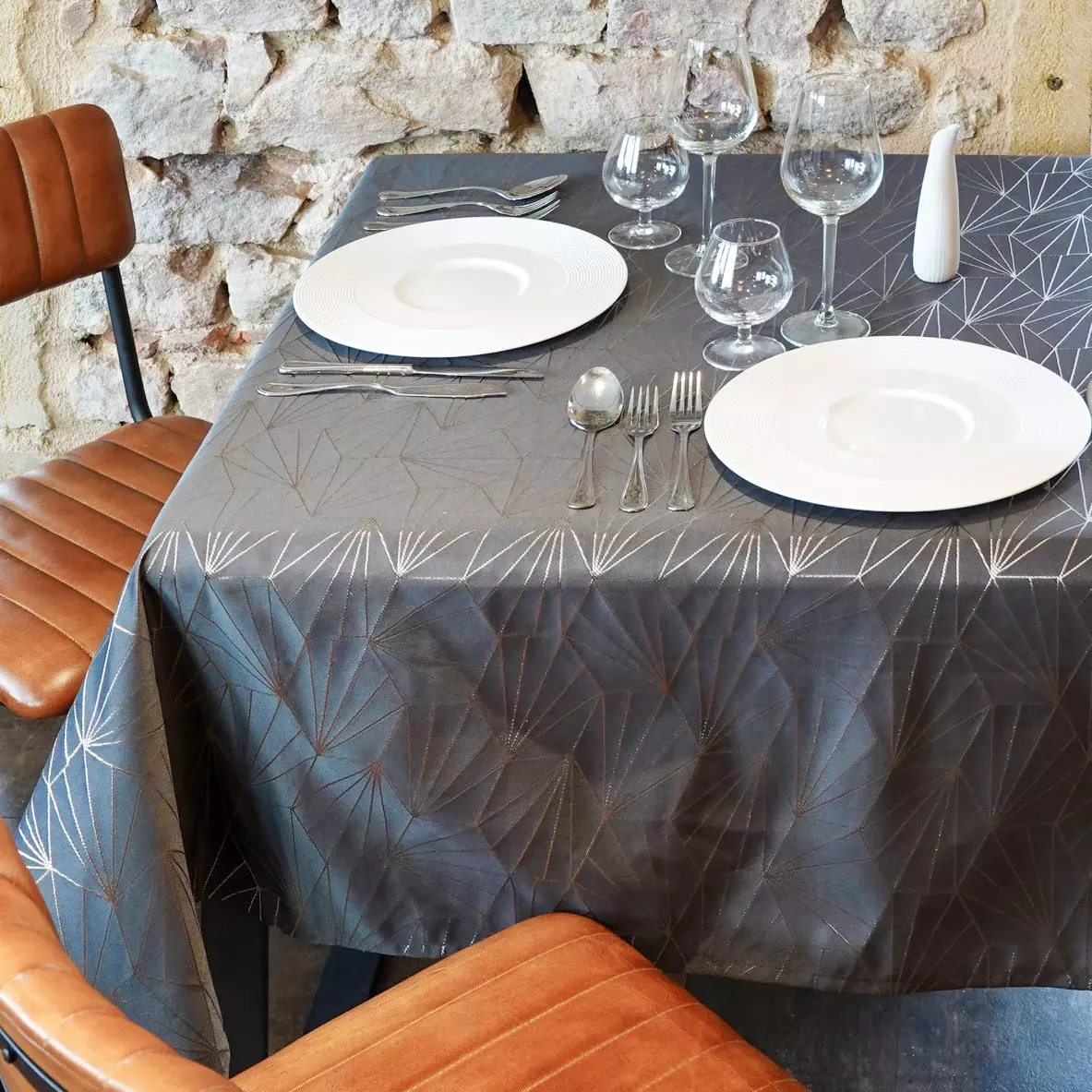 Rechteckige Tischdecke (L300 cm) Facette Anthrazitgrau 1