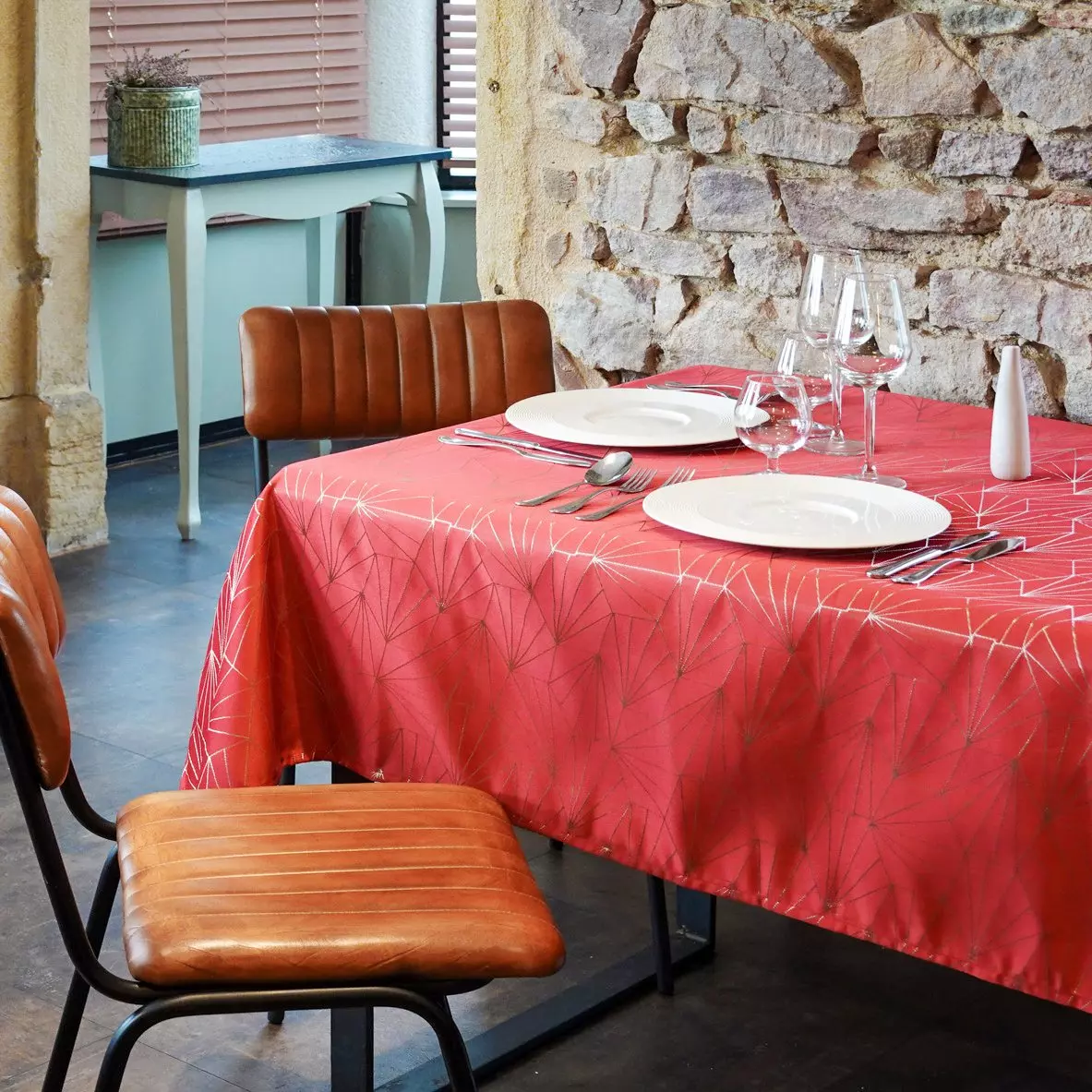 Rechteckige Tischdecke (L240 cm) Facette Rot 3
