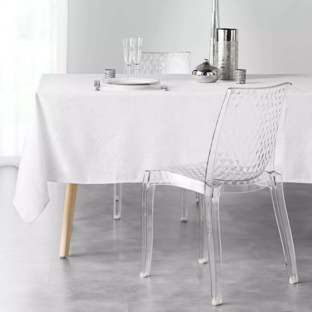 Nappe rectangulaire (L240 cm) Artifice Blanc et argent 1