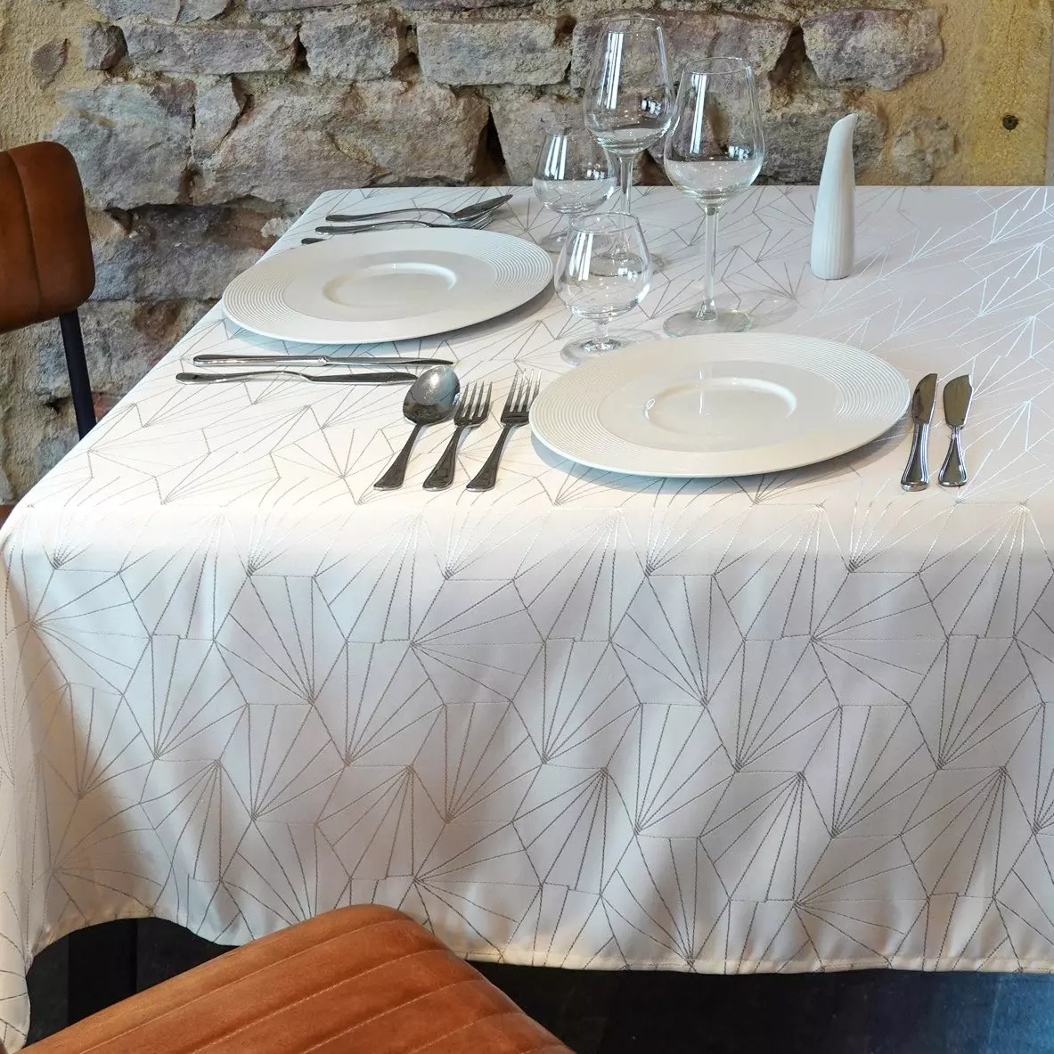 Rechteckige Tischdecke (L240 cm) Facette Weiß 1