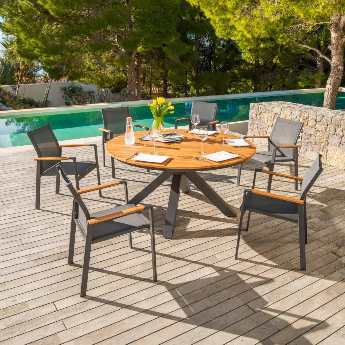 Fauteuil de jardin alu empilable Bali - Gris anthracite 3