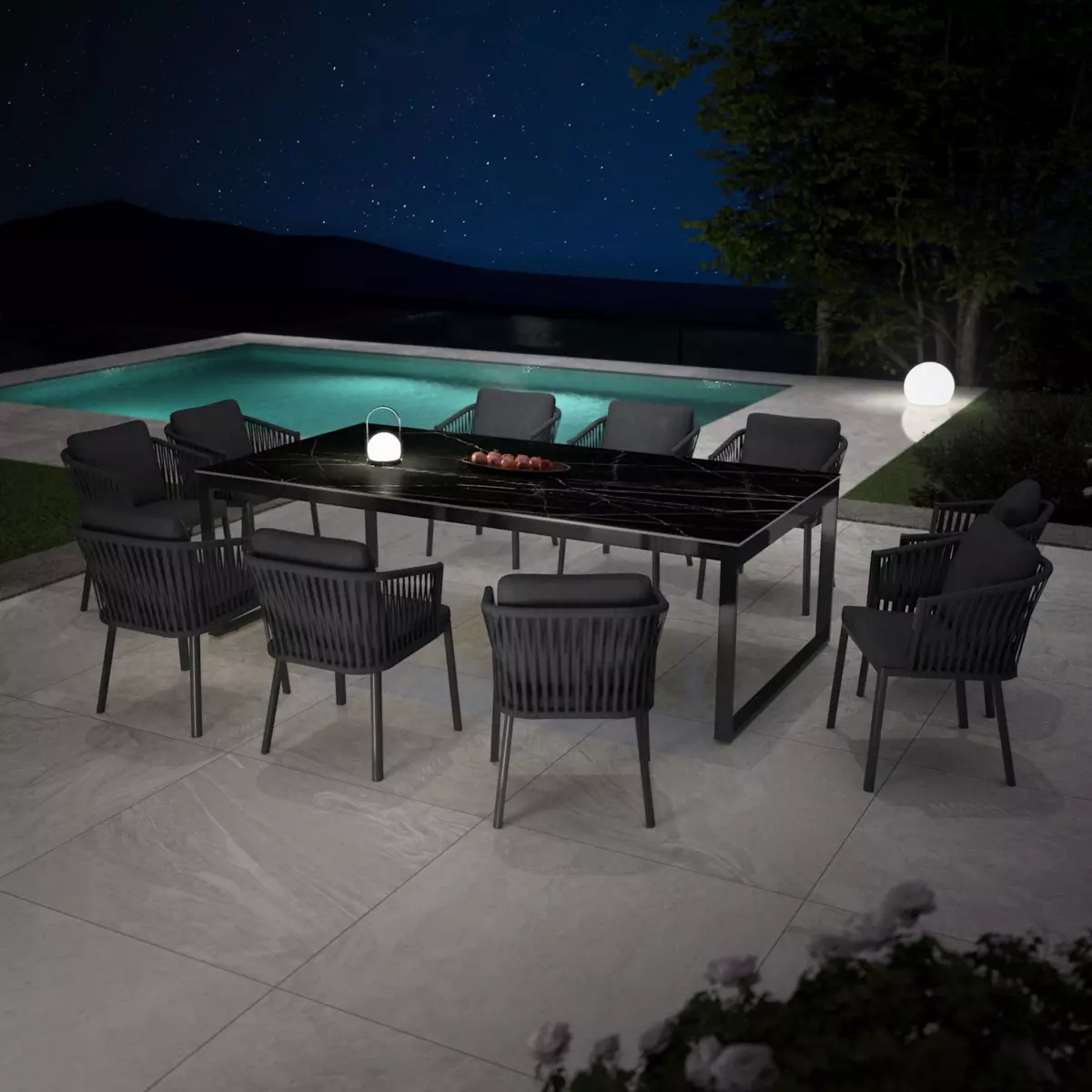Mesa de jardín 10 personas Aluminio/Cerámica Kore (240 x 120 cm) - Negro/Negro jaspeado 2