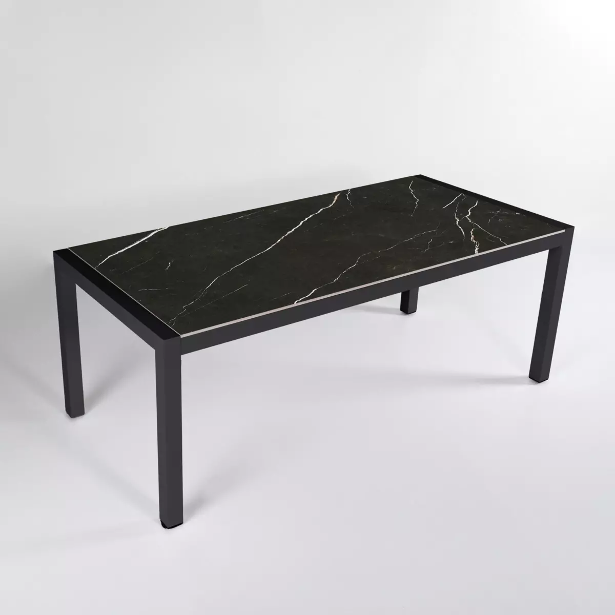 Tavolo da giardino 8 posti Alluminio/Ceramica Modena (180 x 90 cm) - Grigio antracite/Nero effetto marmo 5