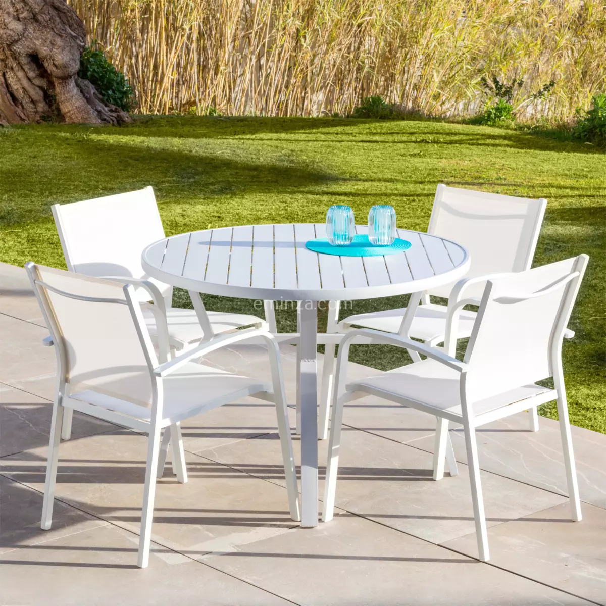 Table de jardin 5 places Aluminium Murano (D105 cm) - Blanche 1