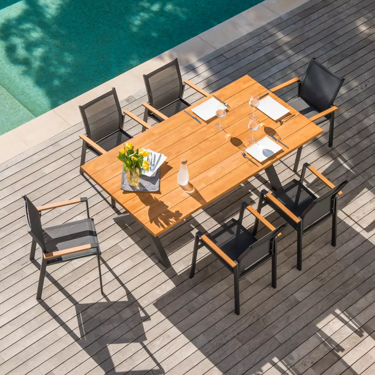 Gartentisch Aluminium/Teakholz Bali 200 x 100 cm (bis zu 8 Pers.)  - Anthrazitgrau 2
