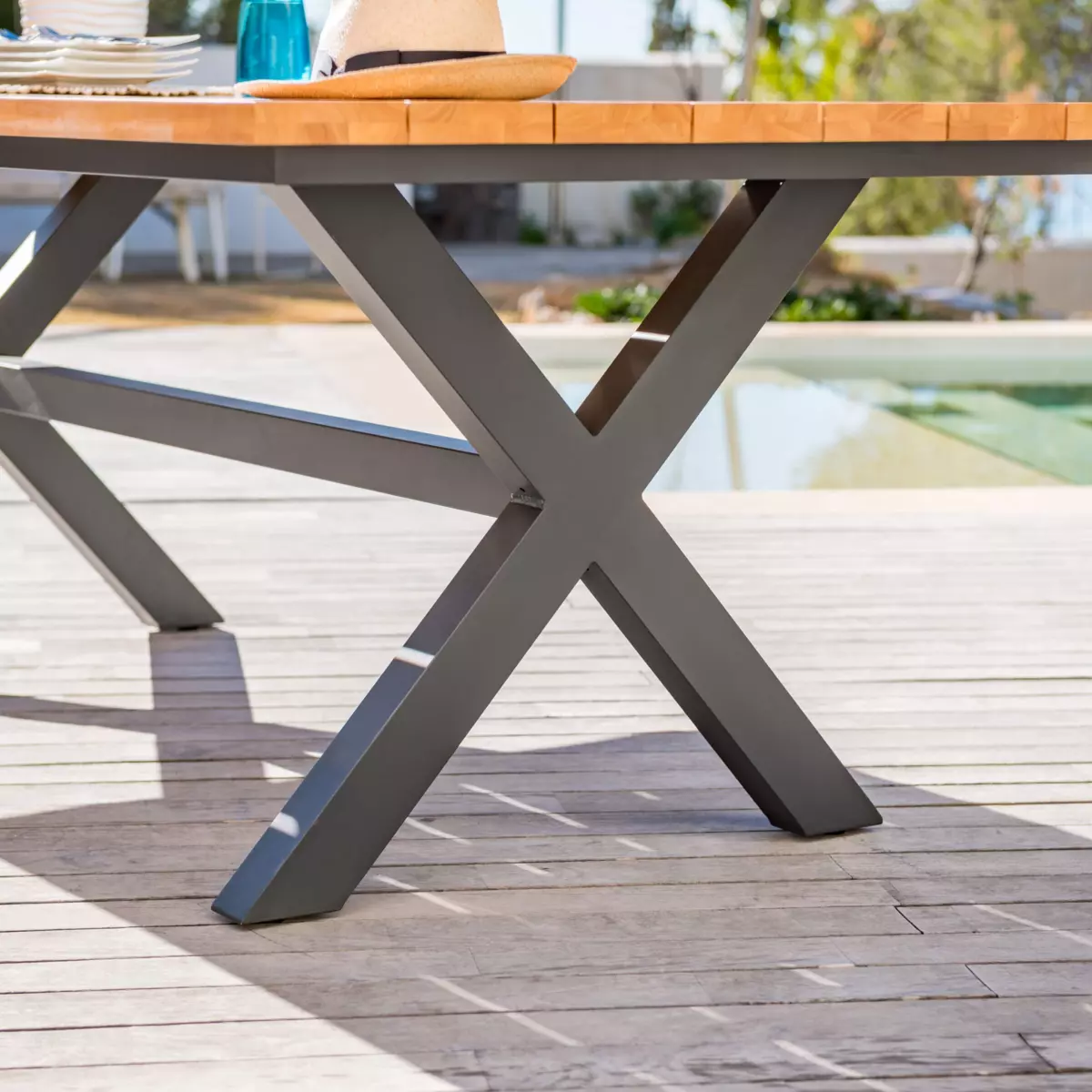 Gartentisch Aluminium/Teakholz Bali 200 x 100 cm (bis zu 8 Pers.)  - Anthrazitgrau 3