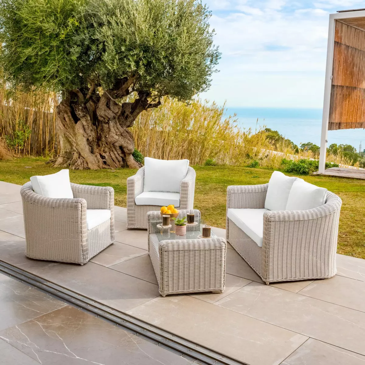 Housses de coussin de remplacement pour salon de jardin Calvi 4 places - Blanc 2