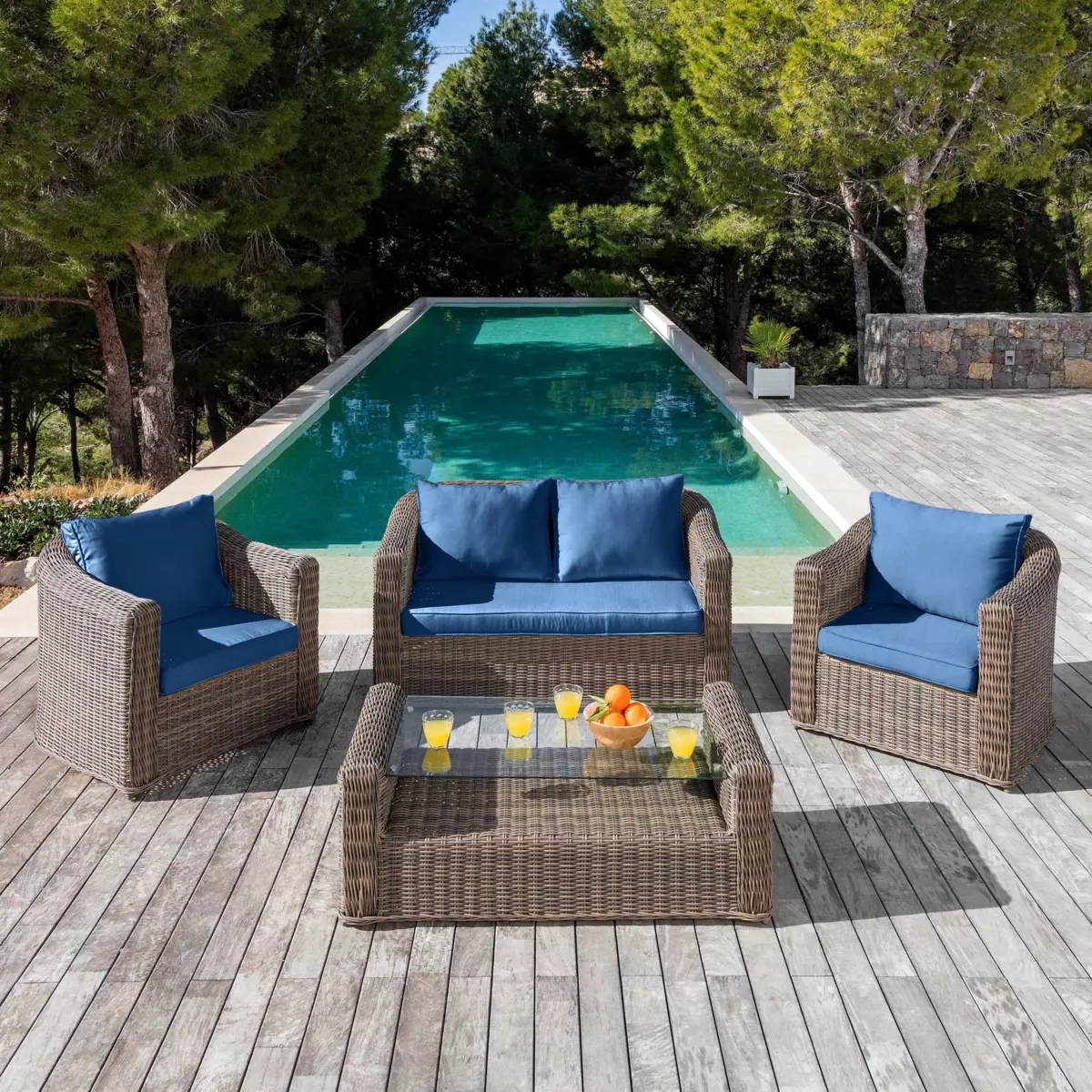 Federe per cuscino di ricambio per salotto da giardino Calvi 4 posti - Blu 2