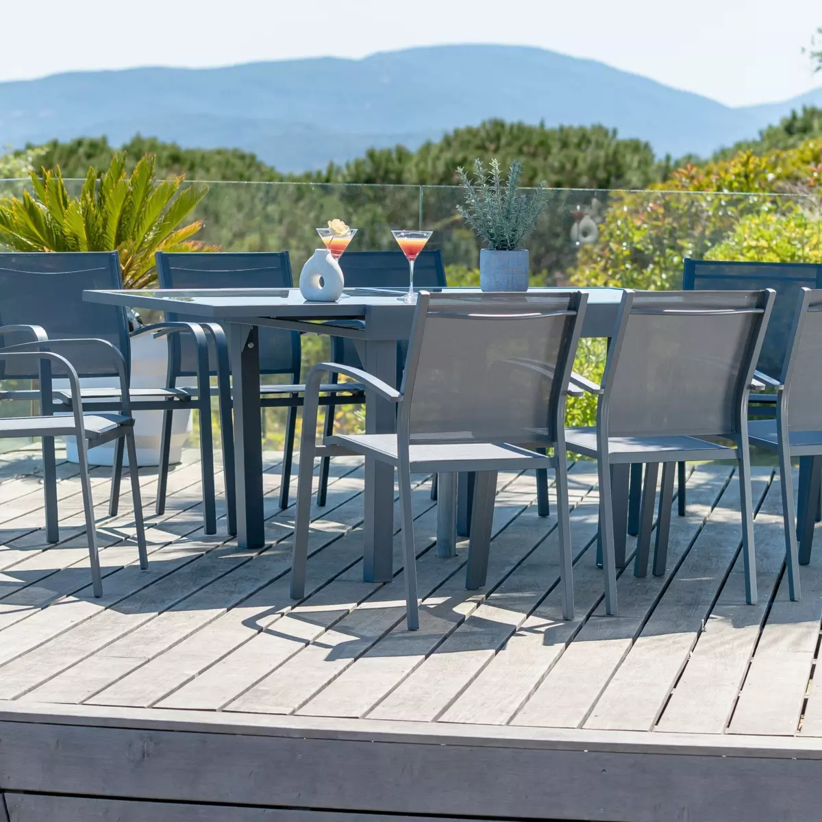 Table de jardin extensible 8 places en verre Murano (180 x 90 cm) - Gris ardoise 7