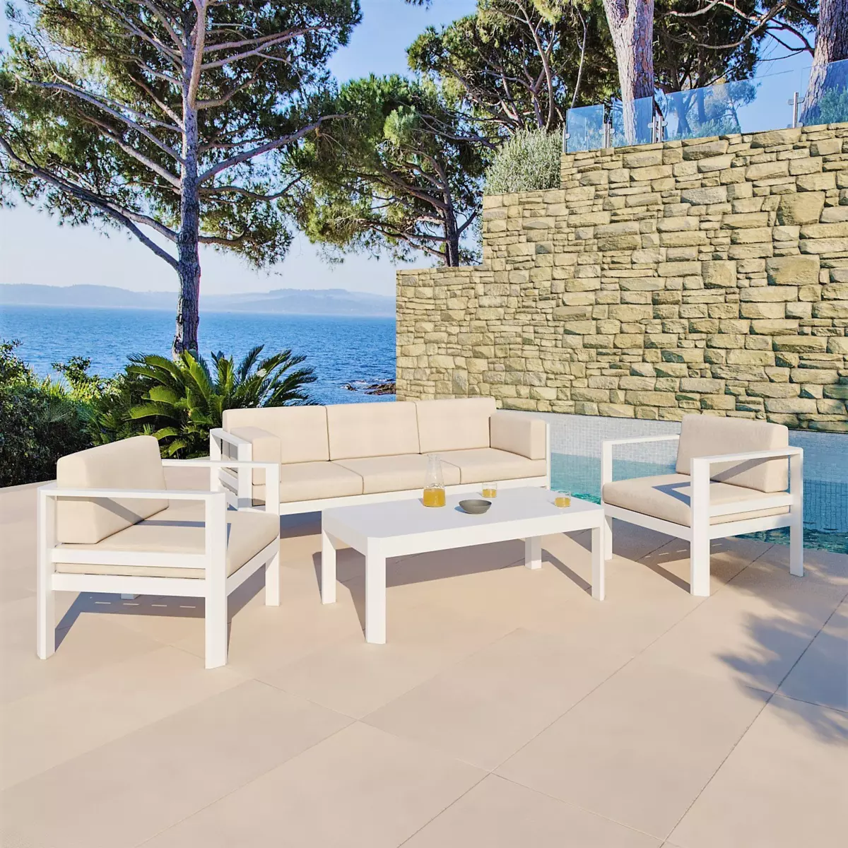 Table basse rectangulaire de jardin Ostara - Blanche 2