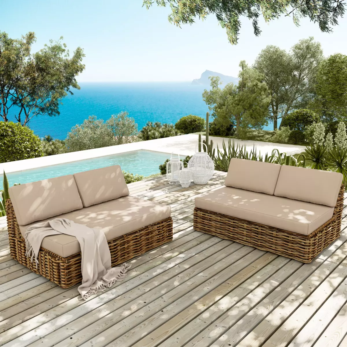 Canapé de jardin 3 places Surabaya - Naturel 1