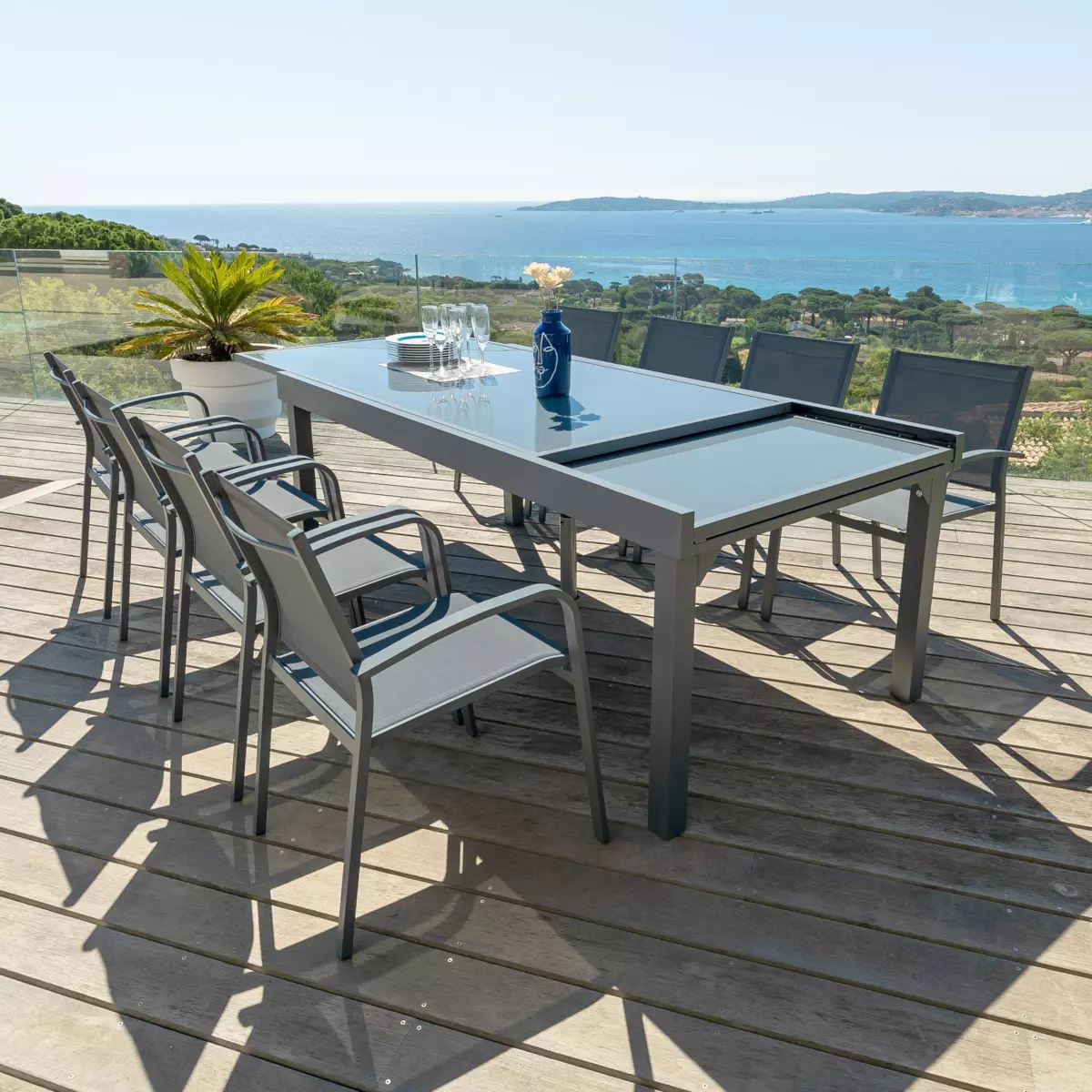 Tavolo da giardino Murano allungabile 12 posti in vetro (320 x 100 cm) - Antracite 6