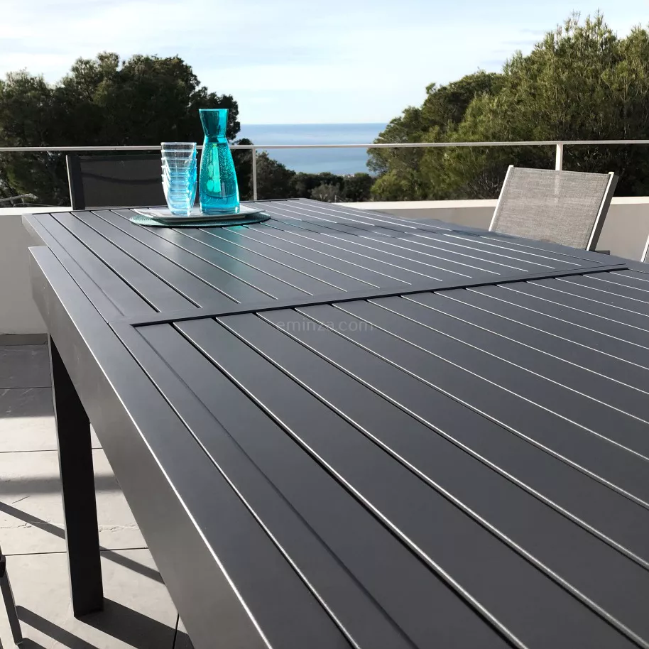 Rechteckiger Gartentisch ausziehbar Murano Aluminium (Bis zu 12 Pers.) - Anthrazitgrau 6
