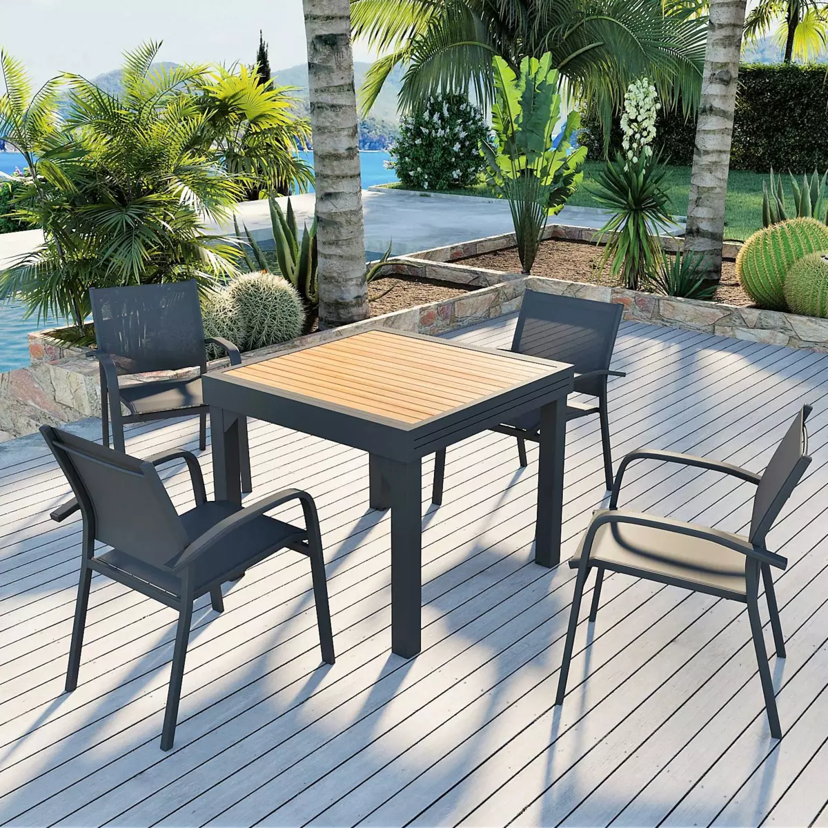 Table de jardin extensible 8 places Aluminium effet bois Murano (180 x 90 cm)- Gris anthracite 2
