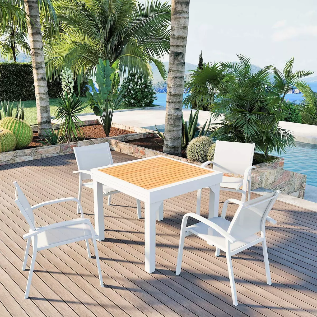 Tavolo da giardino allungabile 8 posti Alluminio effetto legno Murano (180 x 90 cm)- Bianco 2