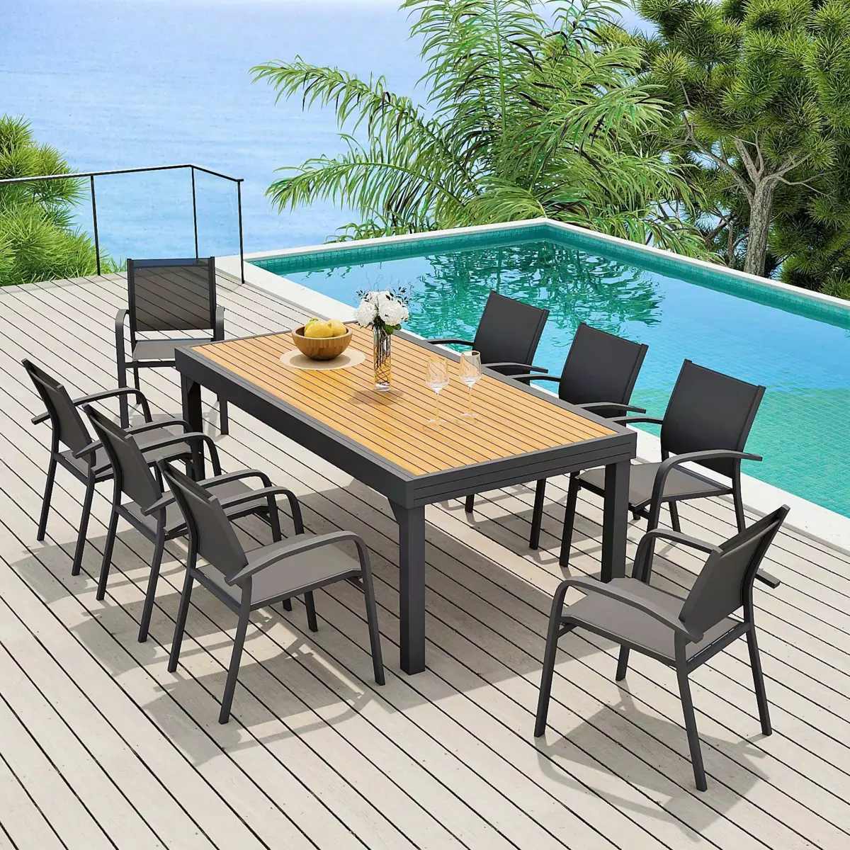 Mesa de jardín extensible 12 personas Aluminio efecto madera Murano (320 x 100 cm) - Gris antracita 2