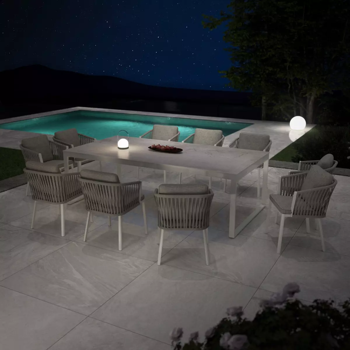 Table de jardin 10 places Aluminium/Céramique Kore (240 x 120 cm) - Blanc 2