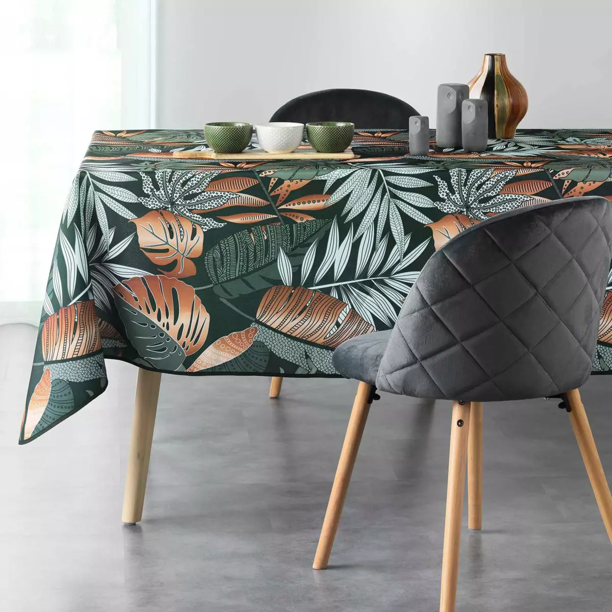 Nappe rectangulaire anti tache (L240 cm) Alianor Vert kaki 1