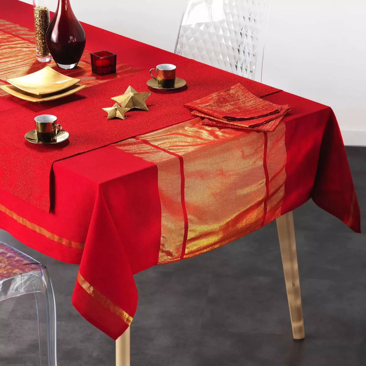 Set di 3 tovaglioli cotone Elegancia Rosso 2