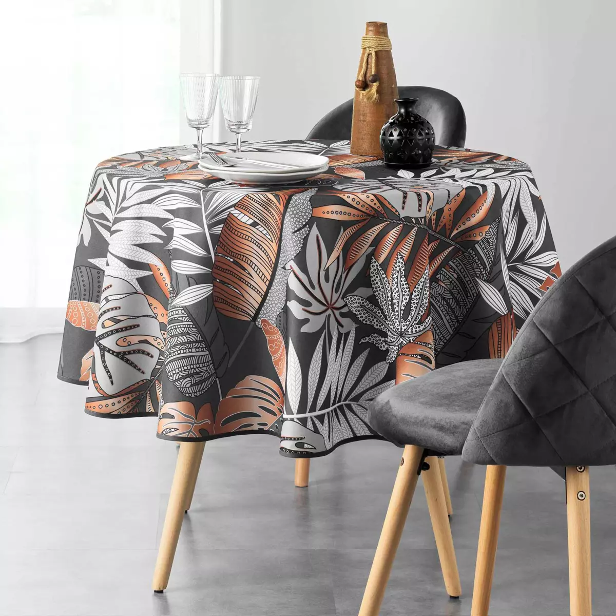 Tovaglia rotonda antimacchia (Ø180 cm) Alianor Grigio antracite 1