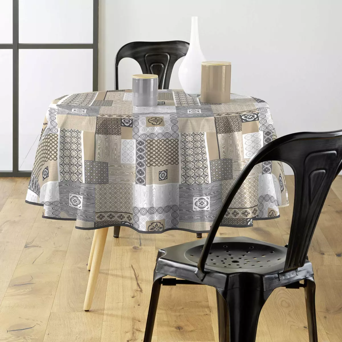 Nappe ronde PVC (D160 cm) Costa Grise 1