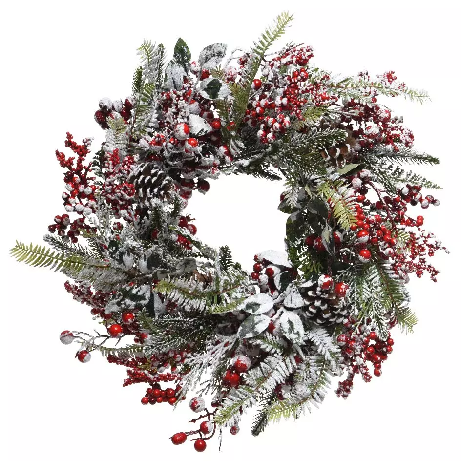Couronne de Noël Rouge givrée 40 cm 1