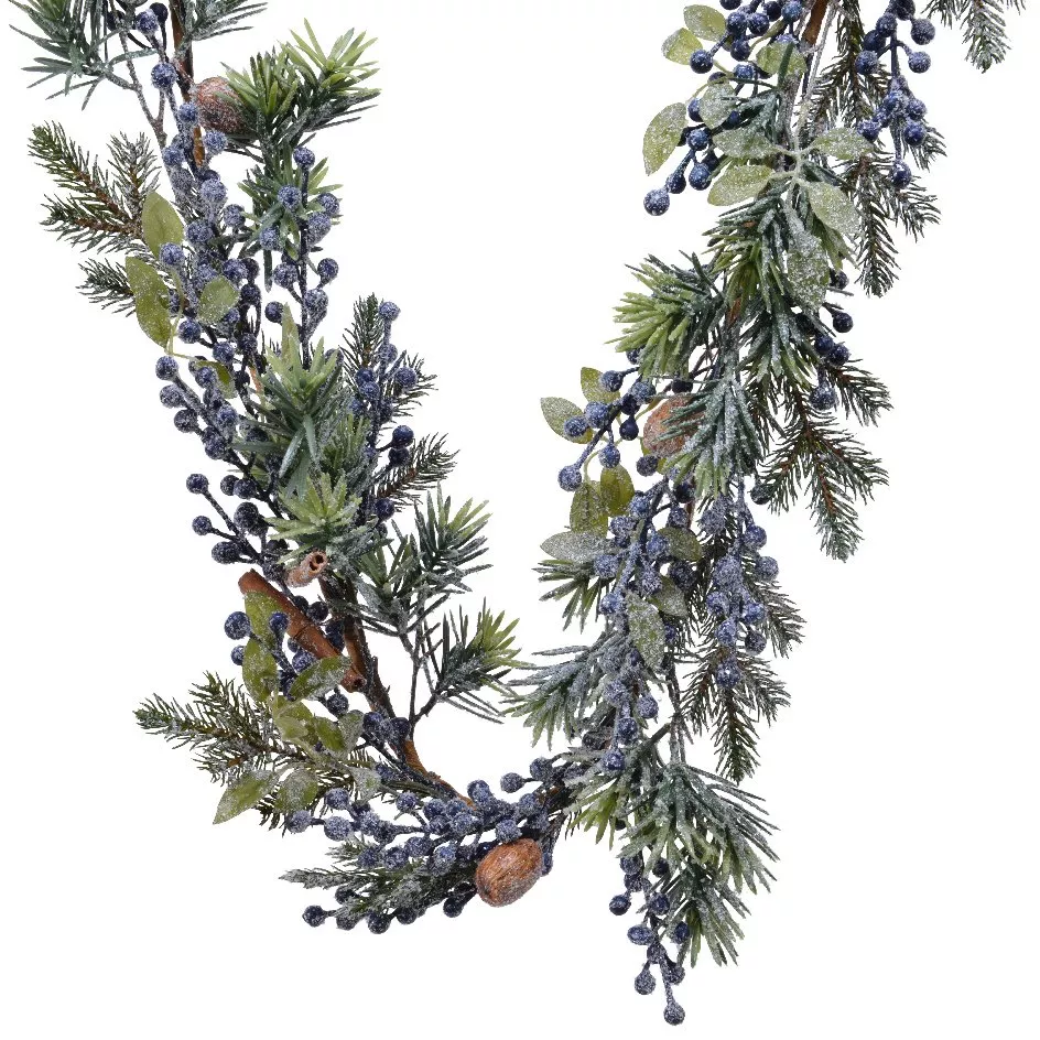 Guirlande de sapin (180 cm - D20) Garnie Baies bleues