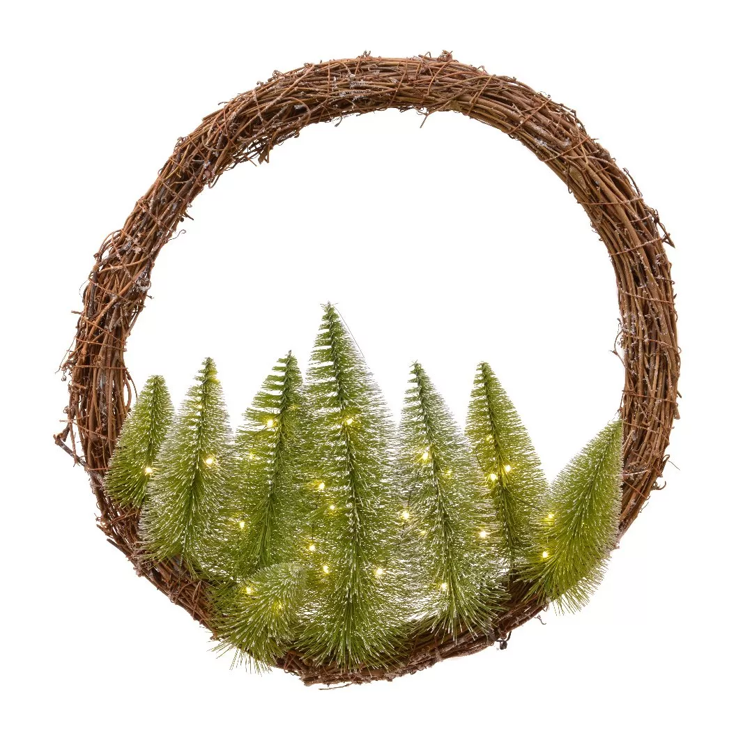 Couronne de Noël lumineuse (D50 cm) Sapins Blanc chaud