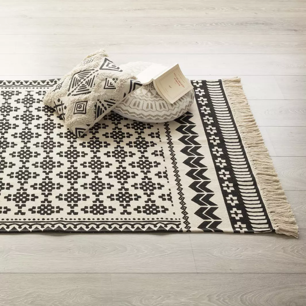 Tapis coton (170 cm) Delhi Noir et blanc 1
