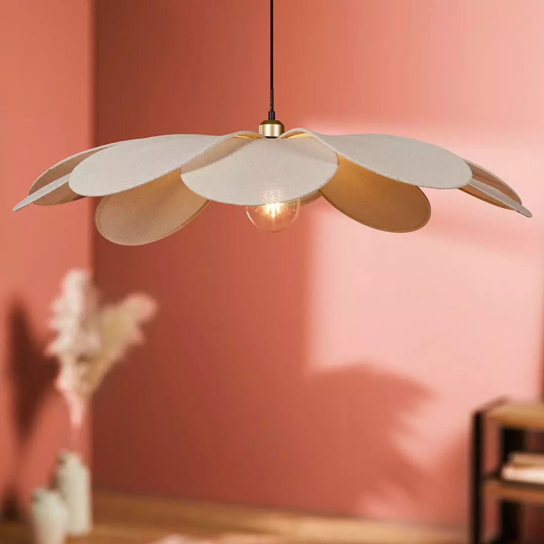 Hängeleuchte aus Leinen Margaux Groß Beige 1