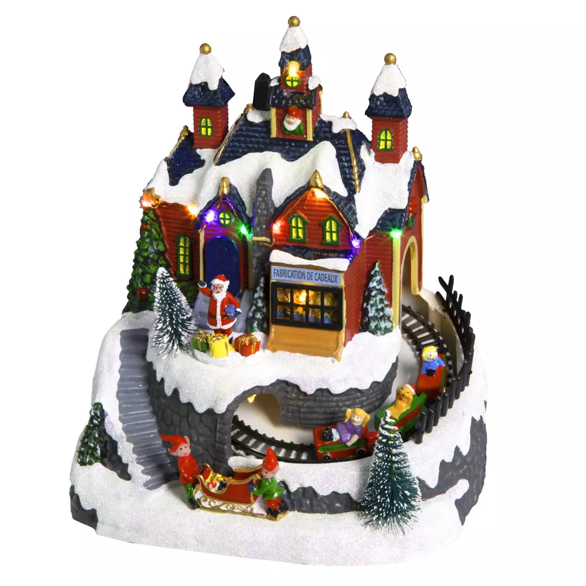 Beleuchtetes Weihnachtsdorf mit Musik Werkstatt & Eisenbahn Batteriebetrieben 2