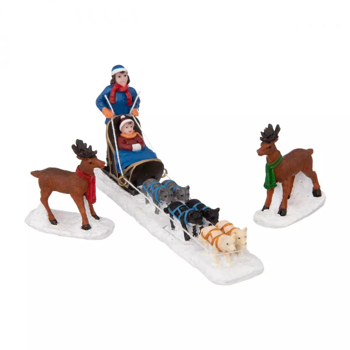 Weihnachtsdorf-Figuren Schlittenhunde & Hirsche