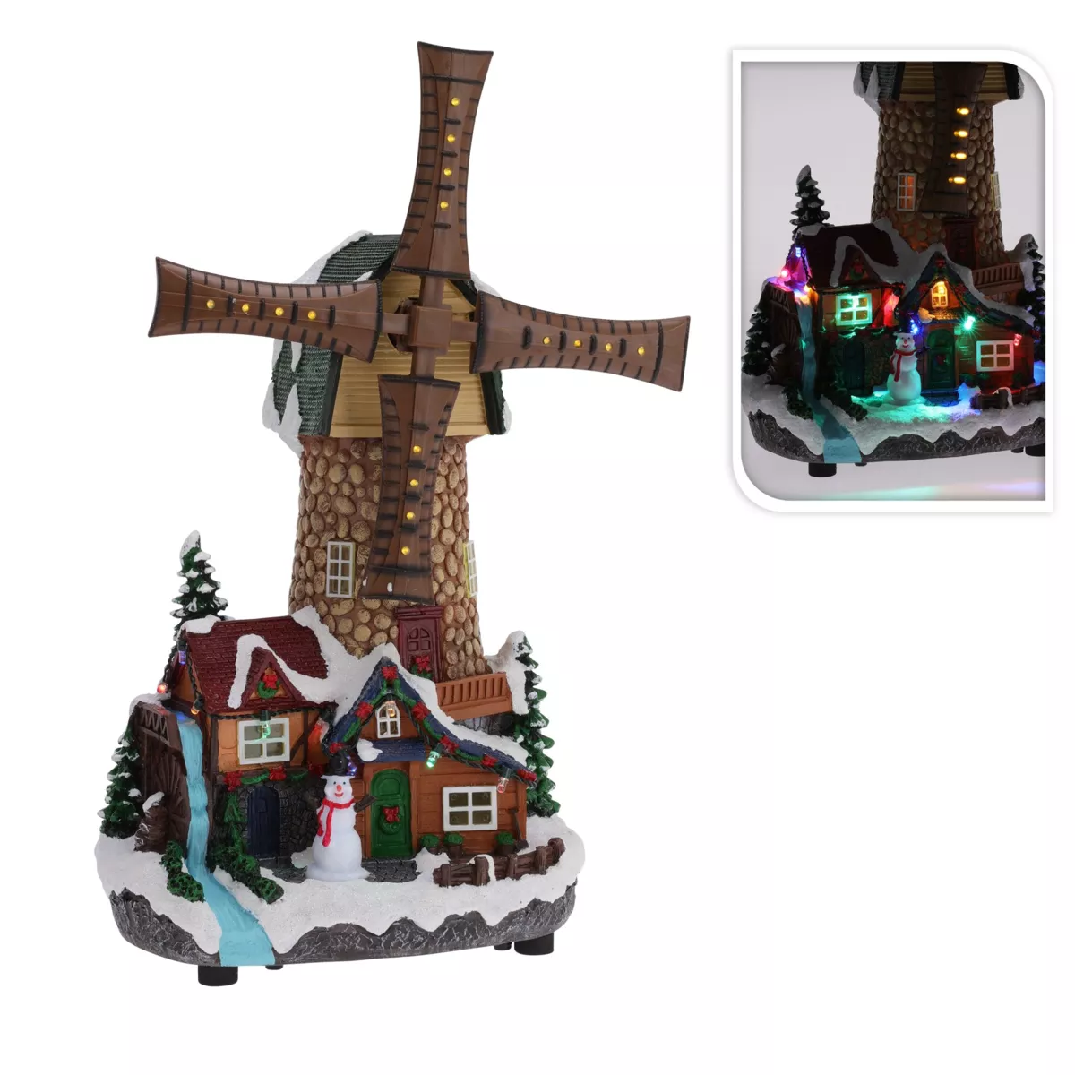 Windmühle mit Beleuchtung drehend, batteriebetrieben
