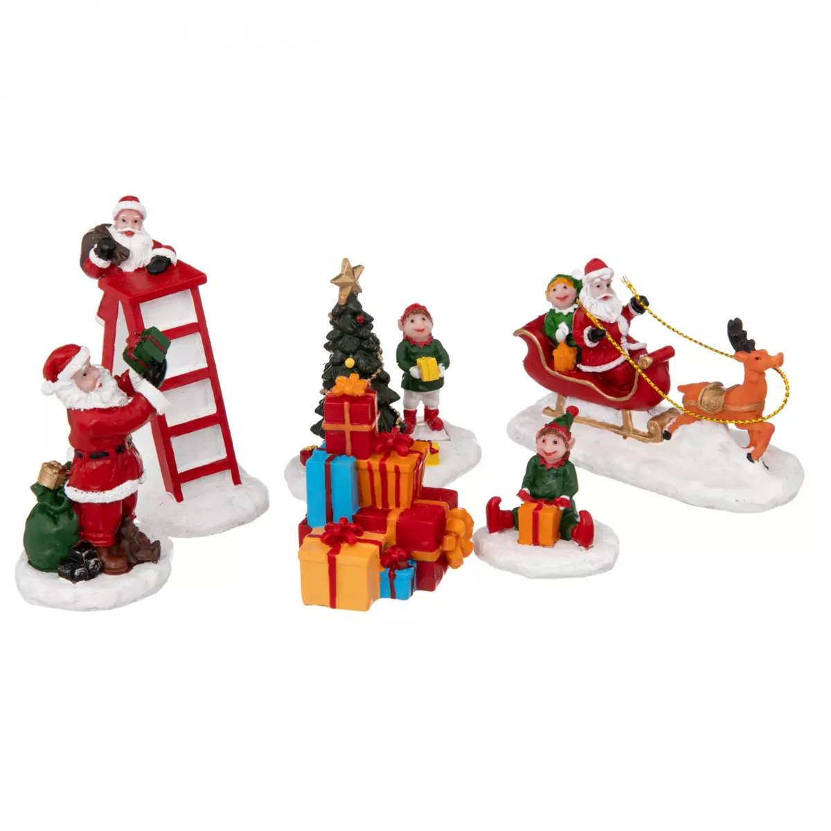 Figurines Père Noël et lutins pour village