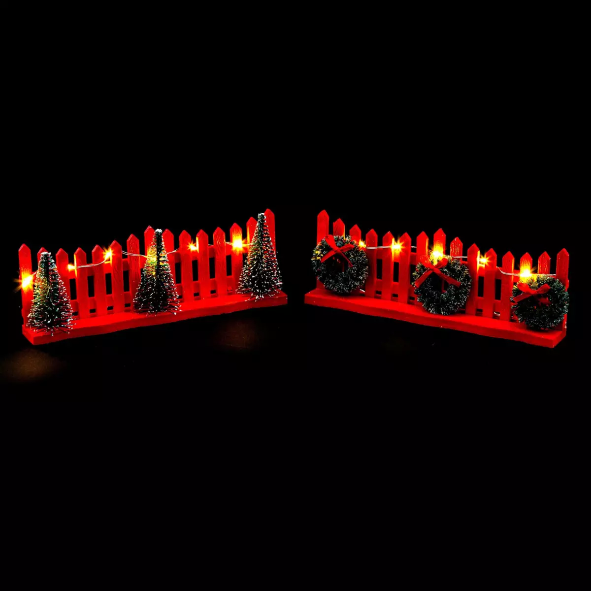 Zaun für Weihnachtsdorf beleuchtet Rot und warmweiß 1