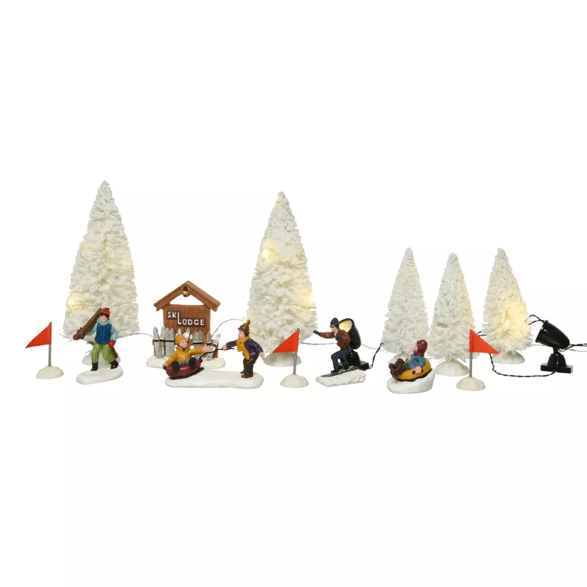 Set Figuren & Accessoires für Weihnachtsdorf mit weißen Tannen 2