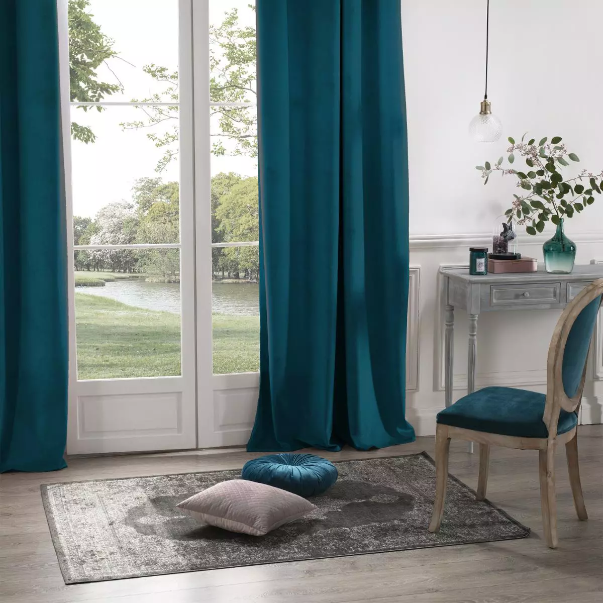 Tenda (140 X 260 cm) Velours Blu petrolio 1