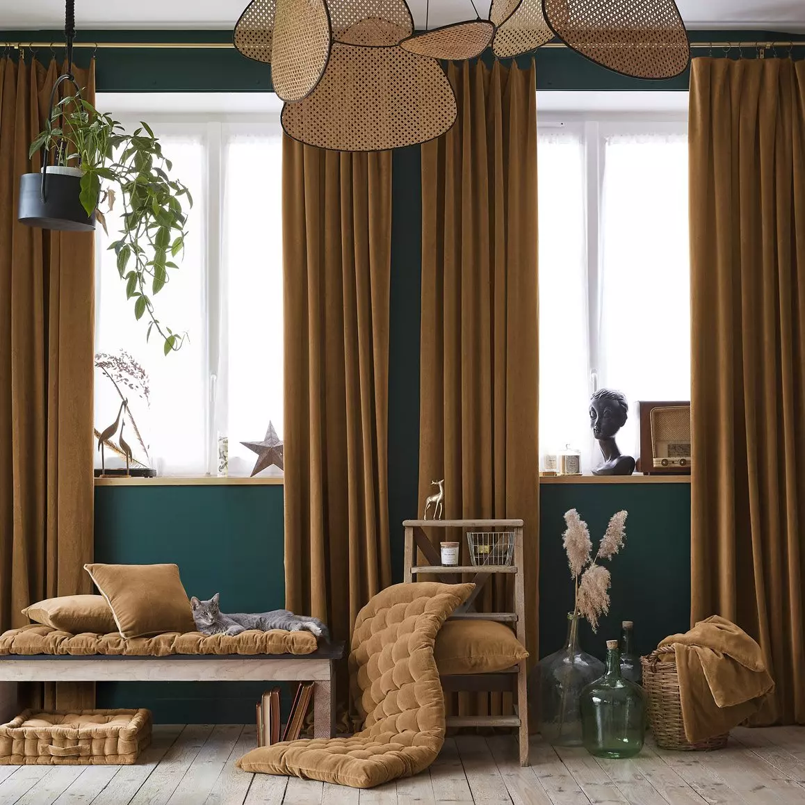 Rideau velours de coton ajustable (140 x max 270 cm) César Camel 5