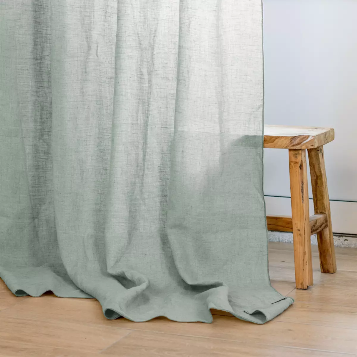 Rideau lin lavé ajustable (140 x max 270 cm) Louise Vert eucalyptus 2