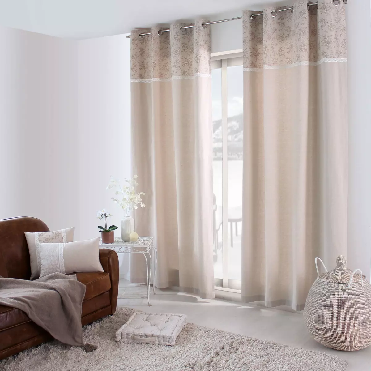 Cortina semi opaca de algodón reciclado (140 x 240 cm) Rosa Beige 1