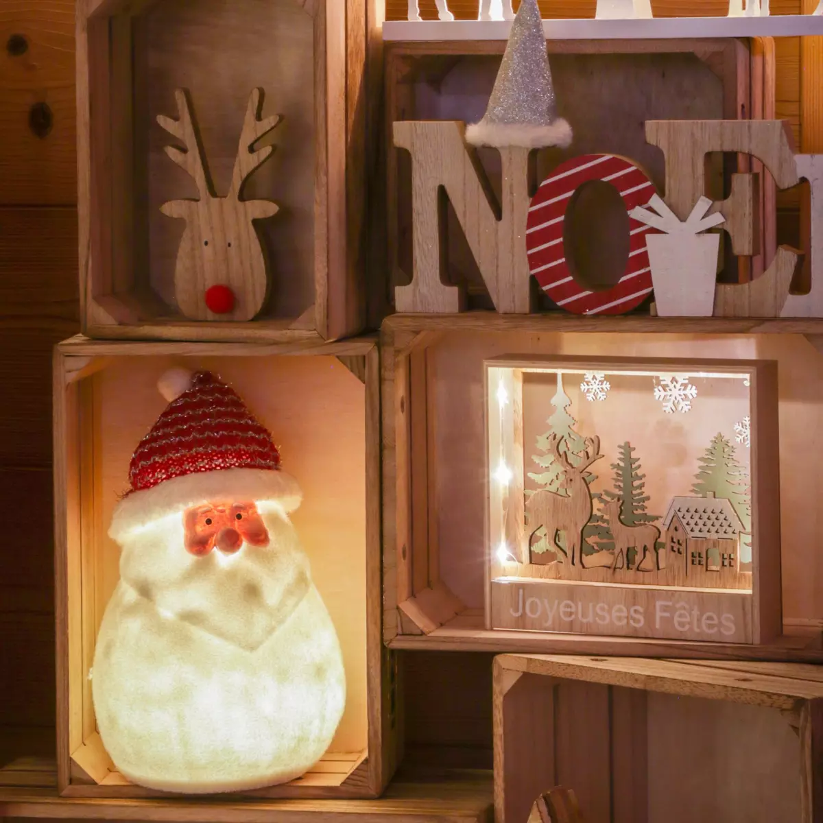 Cadre lumineux à piles en bois à poser Blanc chaud 2