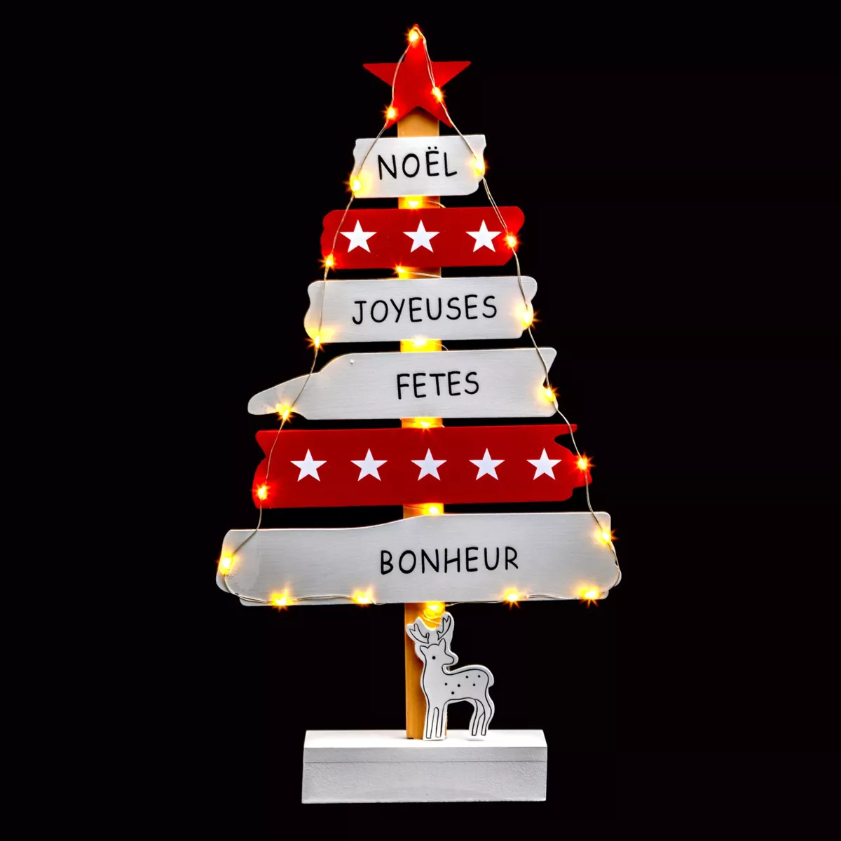 Sapin en bois à piles illuminé Blanc chaud 1