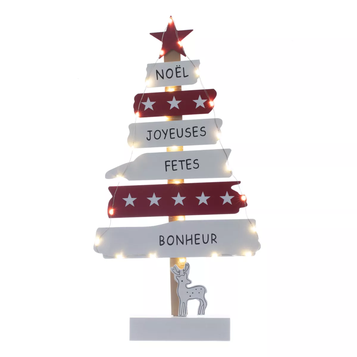 Sapin en bois à piles illuminé Blanc chaud 2