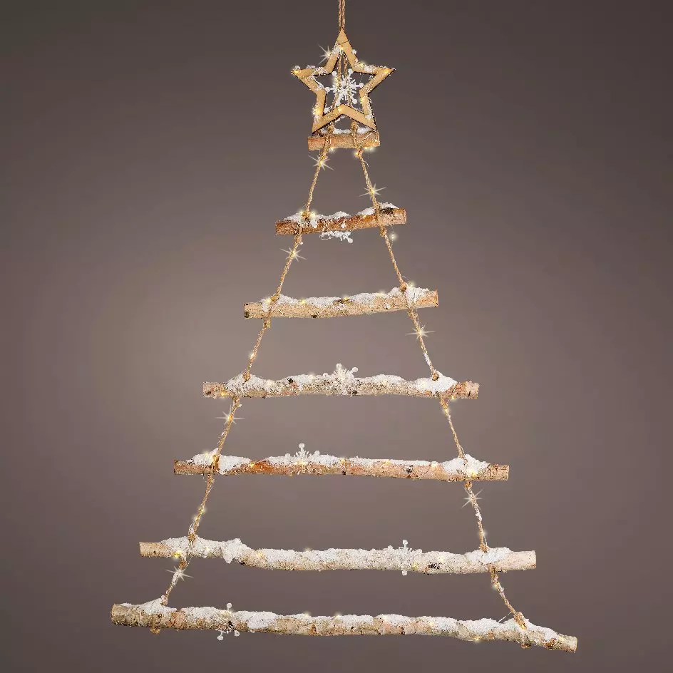 Sapin à suspendre à piles en bois branche illuminée Star  Blanc chaud 3