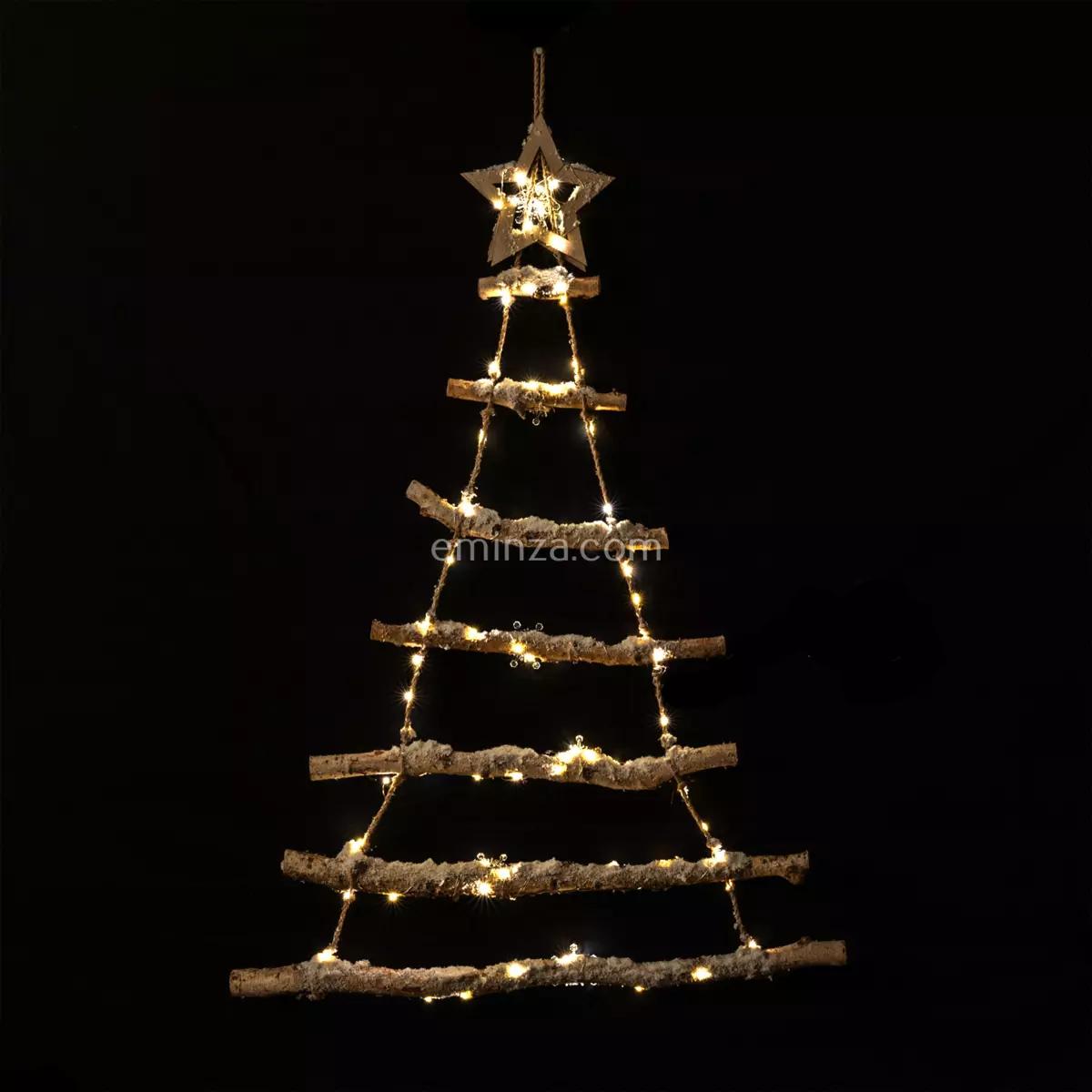 Sapin à suspendre à piles en bois branche illuminée Star  Blanc chaud 4