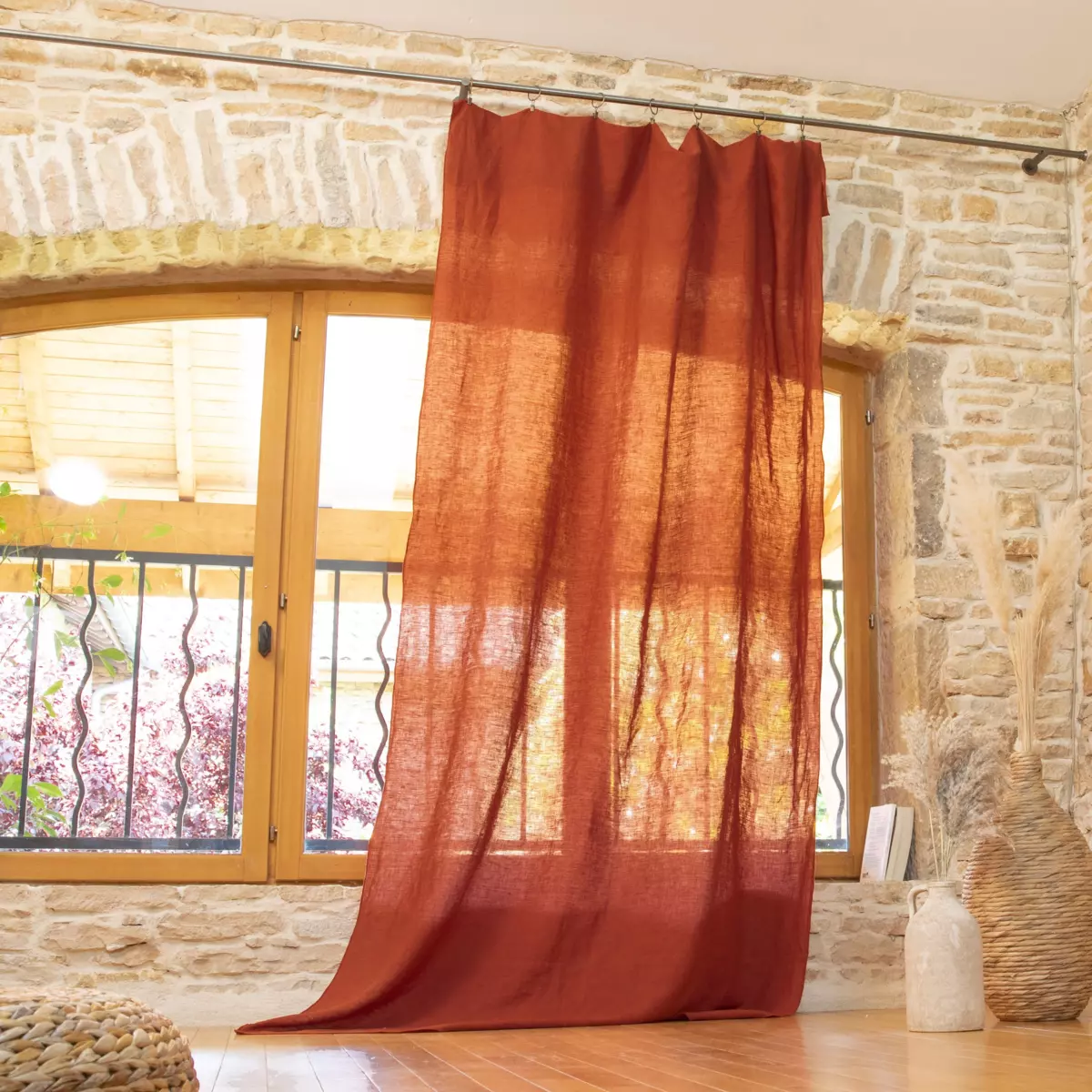 Tenda regolabile lino lavato (140 x max 270 cm) Louise Terracotta 1