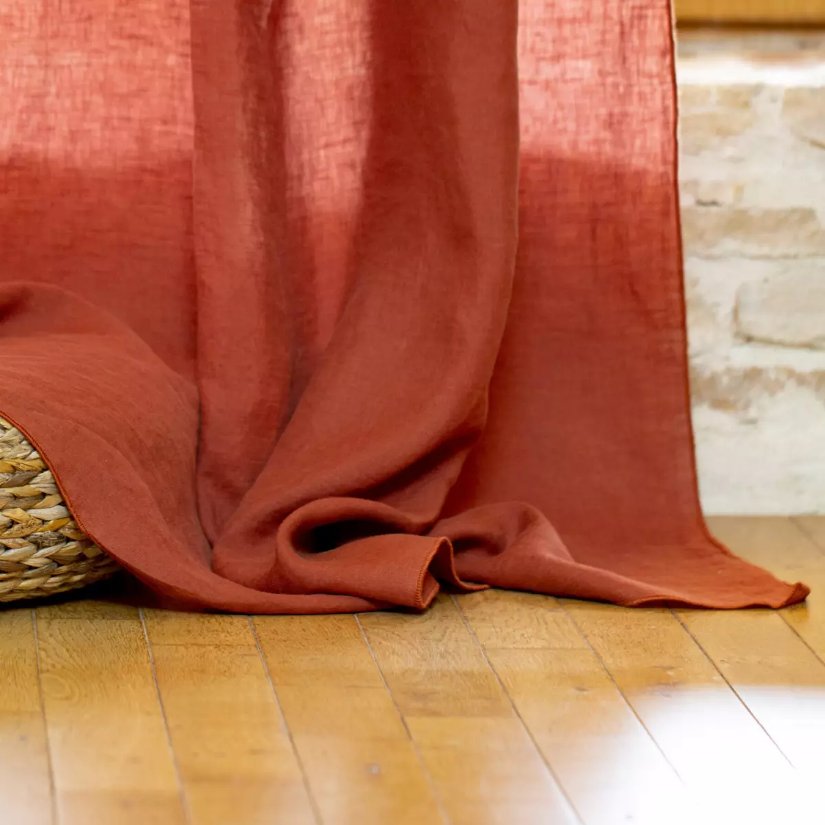 Rideau lin lavé ajustable (140 x max 270 cm) Louise Terracotta 2