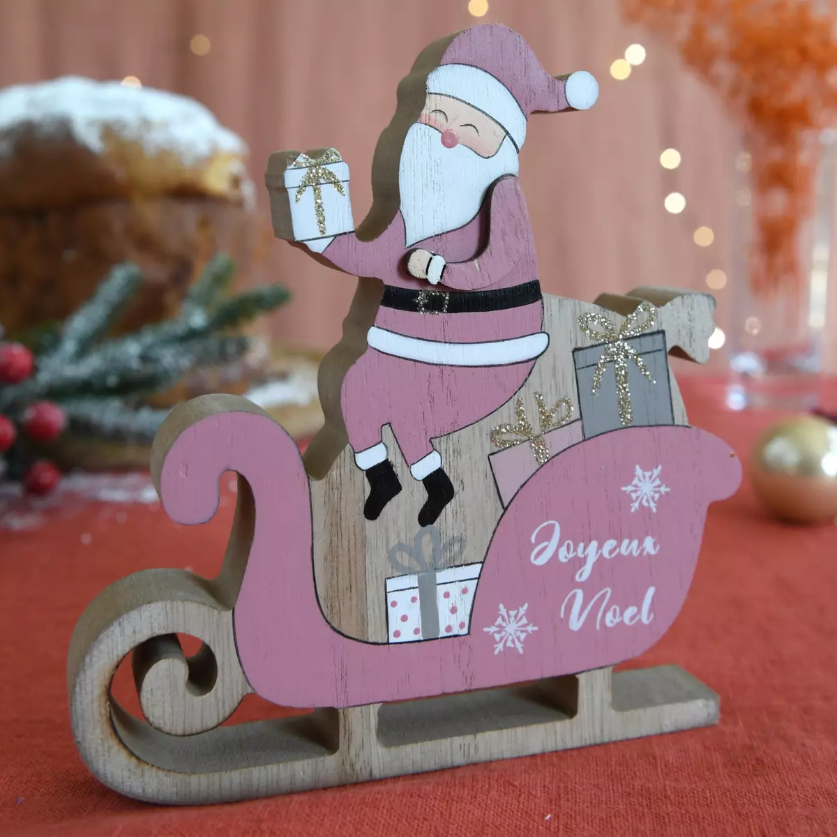 Père Noel traineau rose 1
